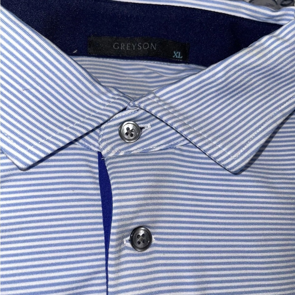 Greyson Golf Saranac Polo Shirt Striped  Blue XL NWOT